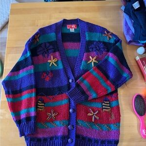 Vintage IVY WEAR Colorful Striped Women's Sweater Cardigan Size M